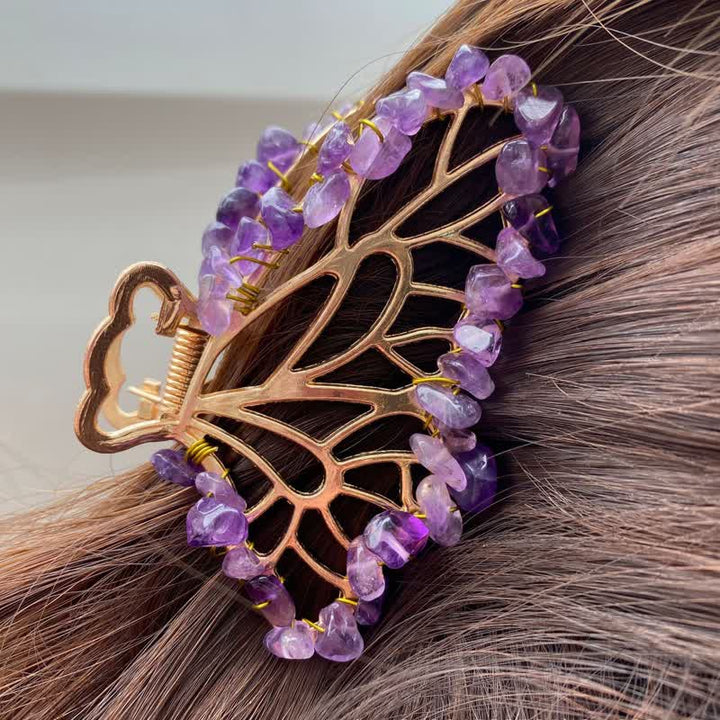 Épingle à cheveux en forme de papillon en améthyste ou quartz rose