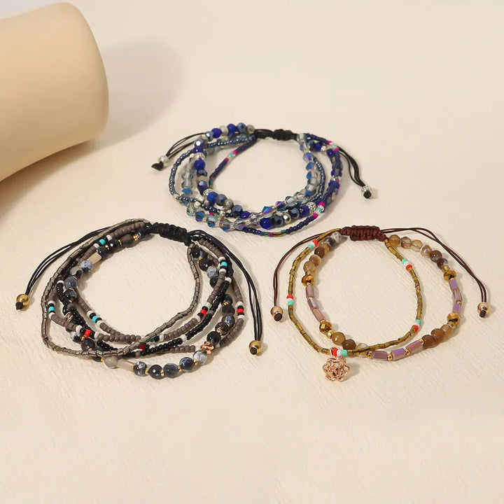 Bracelets de vacances bohèmes à perles rondes Olivenorma