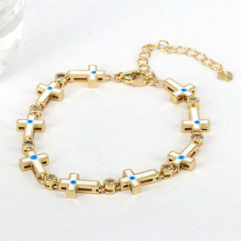 Bracelet en alliage de perles croisées contre le mauvais œil dégoulinant de couleur Olivenorma 