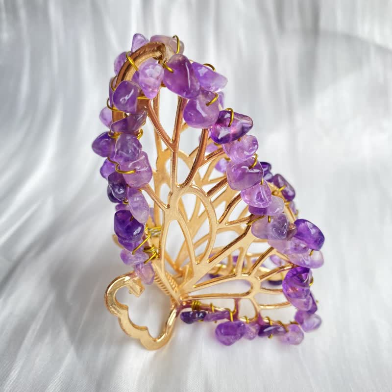 Épingle à cheveux en forme de papillon en améthyste ou quartz rose