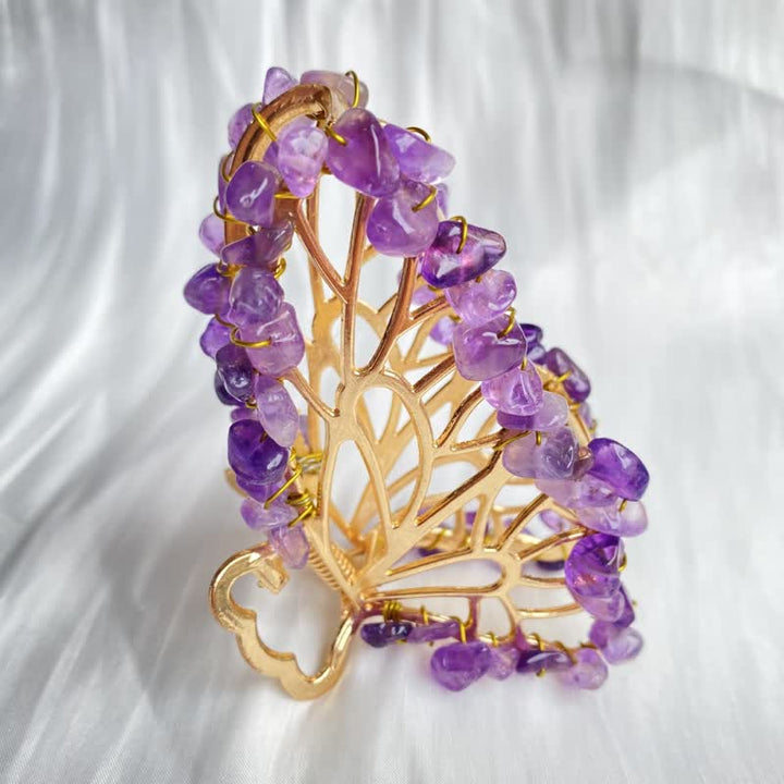 Épingle à cheveux en forme de papillon en améthyste ou quartz rose