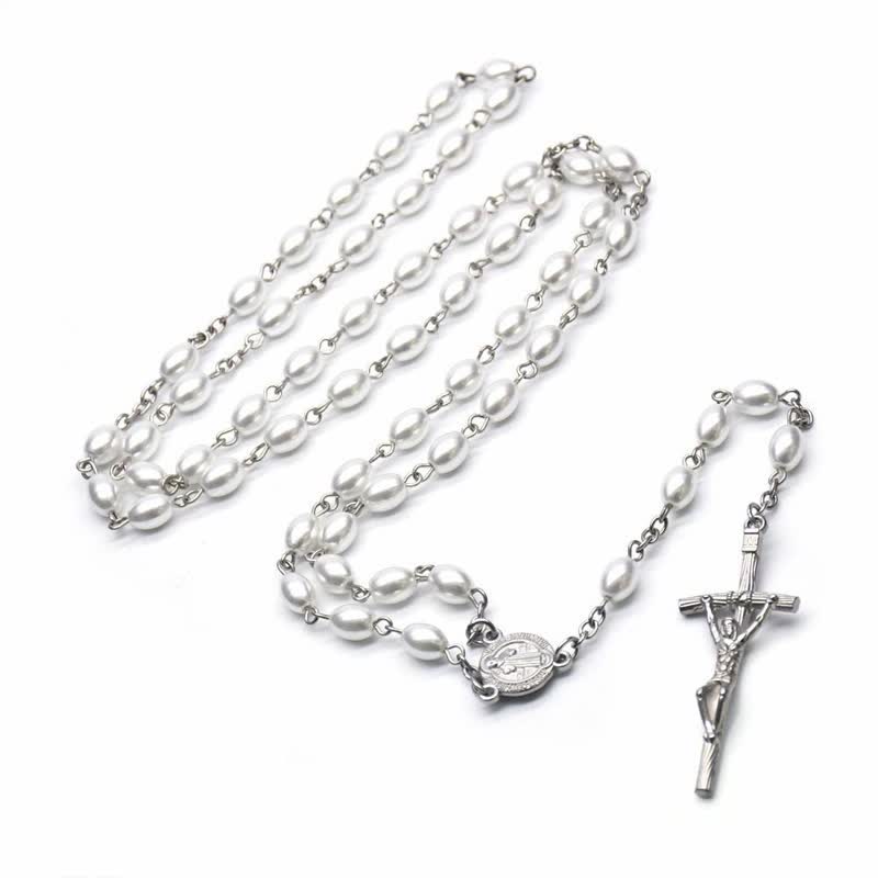 Collier chapelet en onyx noir ou en perles avec croix gothique Olivenorma