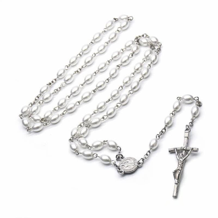 Collier chapelet en onyx noir ou en perles avec croix gothique Olivenorma