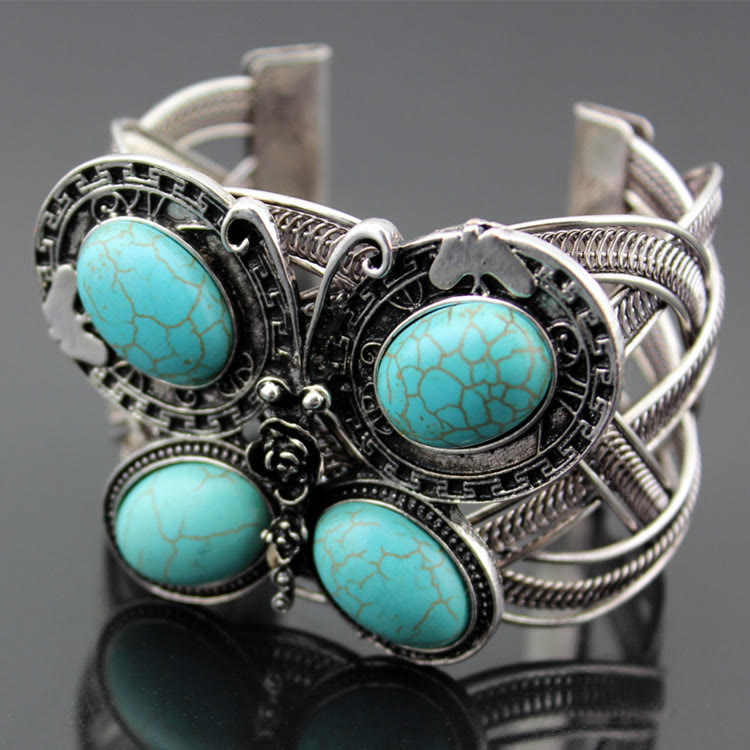 Bracelet manchette papillon en pierre turquoise de grande taille Olivenorma 