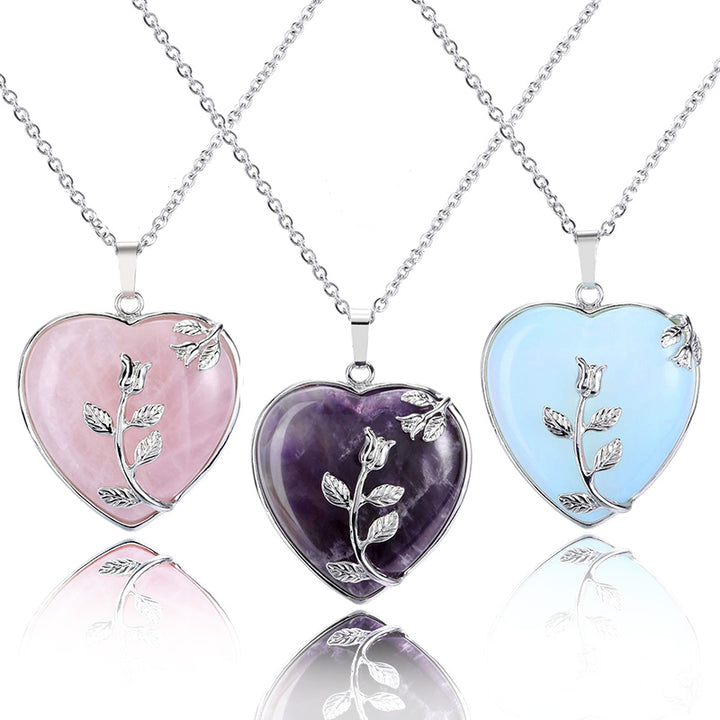 Collier en pierres précieuses en forme de rose en forme de cœur Olivenorma