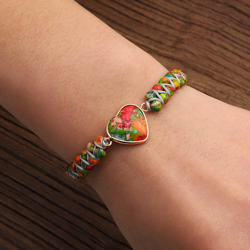 Bracelet coeur en pierre naturelle et cristal