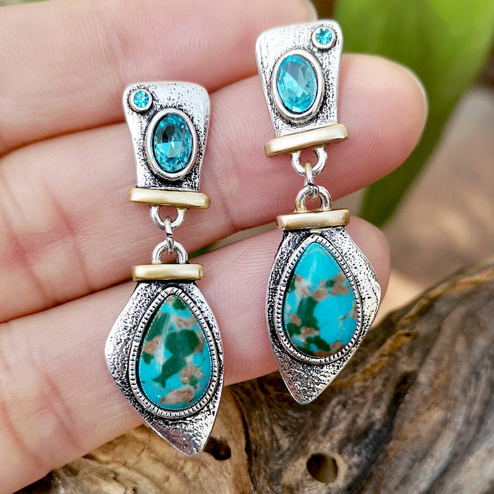 Boucles d'oreilles en argent avec topaze bleue et pierre empereur Olivenorma 