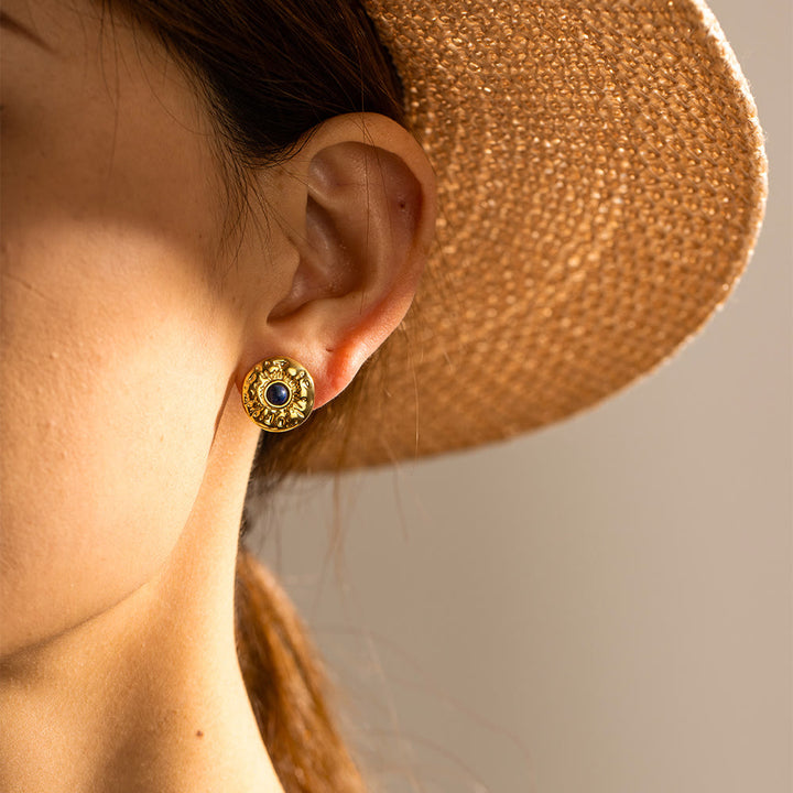 Boucles d'oreilles Olivenorma en acier titane doré et sodalite turquoise