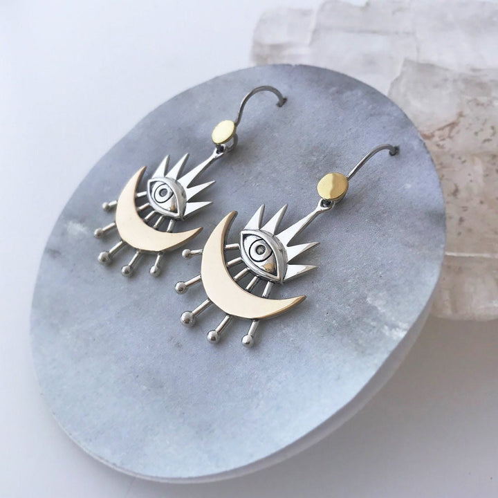 Boucles d'oreilles Olivenorma Evil Eye avec boucles d'oreilles à rayons de croissant de lune