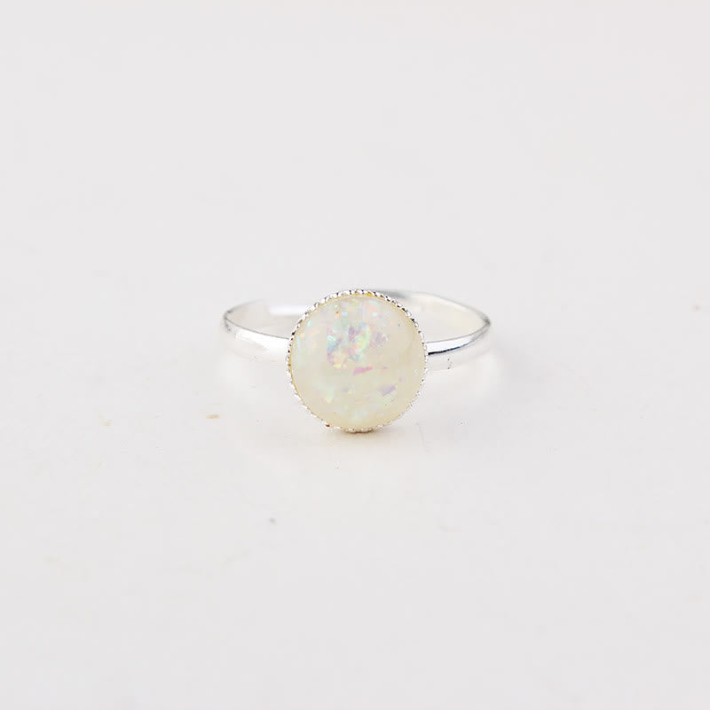 Bague ajustable simple en demi-cercle avec opale et pierre de lune Olivenorma