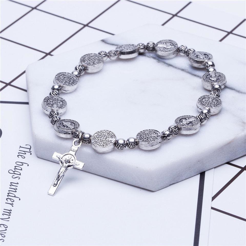 Bracelet Croix Chrétienne Jésus Couleur Argent Doré Olivenorma 