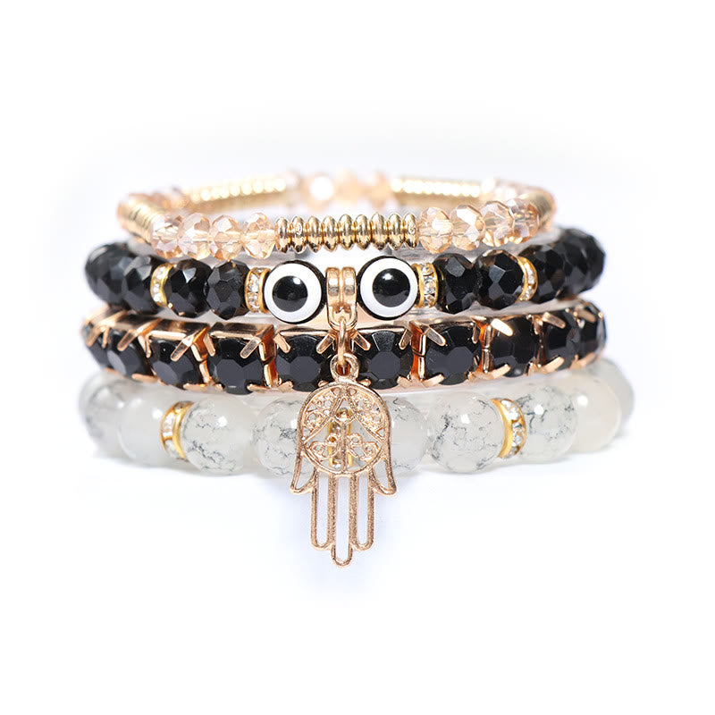 Ensemble de bracelets à quatre rangs de perles Evil Eye Hamsa Olivenorma 