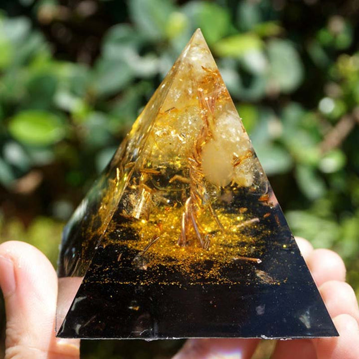 Pyramide d'orgone de l'arbre de vie en obsidienne citrine Olivenorma
