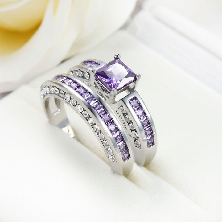 Ensemble de bagues Olivenorma en zircon blanc et améthyste, paire de bagues
