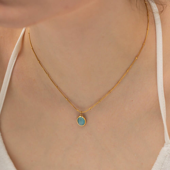 Collier pendentif carré en forme de cœur avec pierre œil de chat bleu Olivenorma 