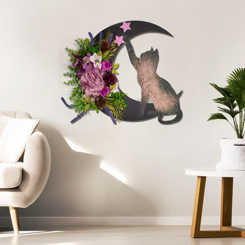 Décoration murale lunaire céleste Olivenorma avec lune et chaton