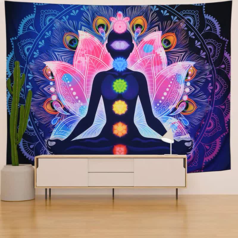 Tapisserie murale Chakra avec lotus