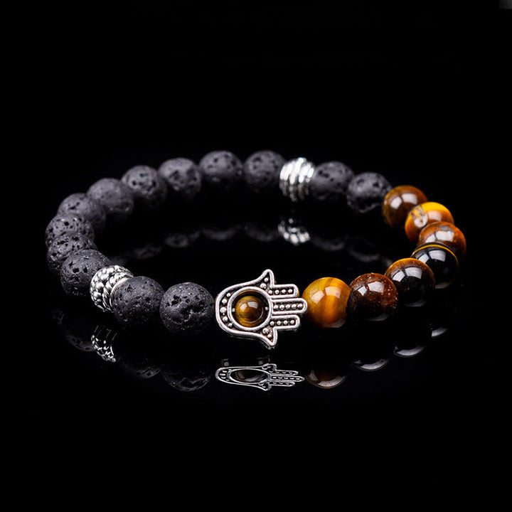 Bracelet pendentif Hamsa en perles de pierre naturelle fait main Olivenorma