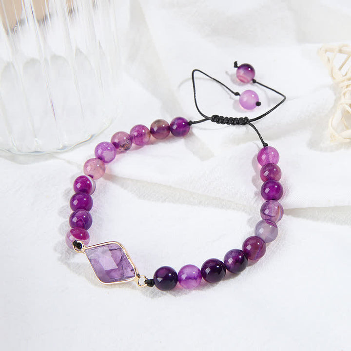 Bracelet de perles avec pendentif en forme de losange en améthyste Olivenorma