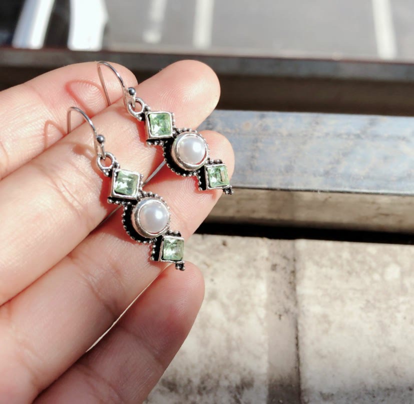 Boucles d'oreilles Olivenorma vintage en perles thaïlandaises et émeraude - image 2