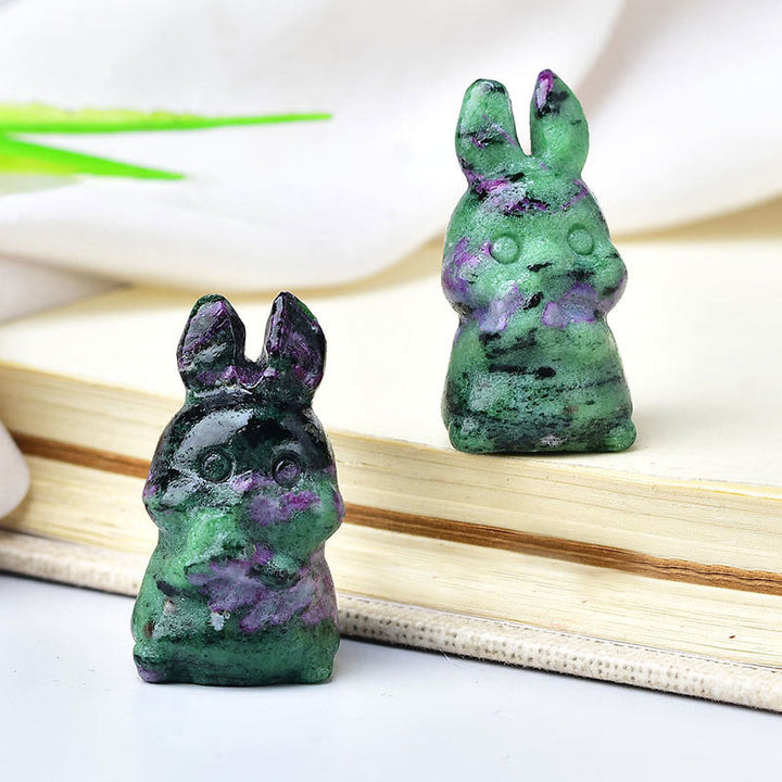 Décoration en pierre précieuse sculptée en forme de lapin et carotte en cristal naturel Olivenorma 