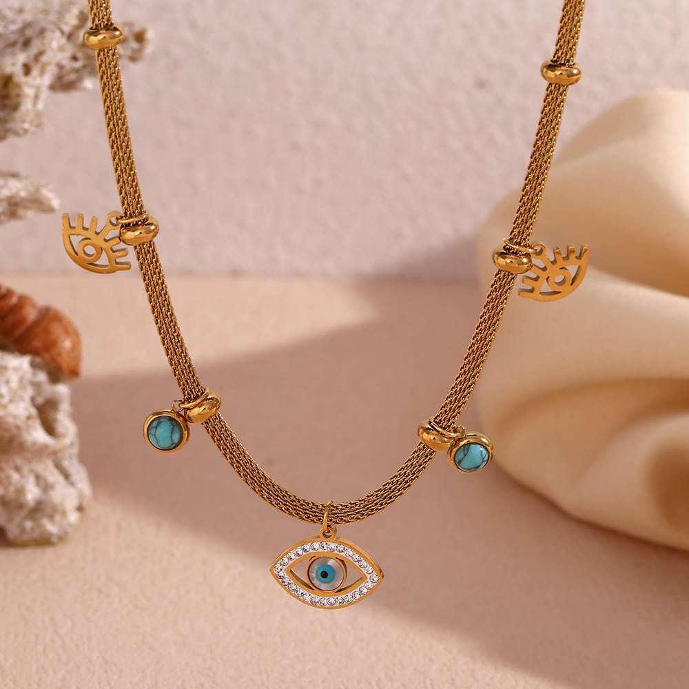 Collier à chaîne épaisse avec zircon blanc turquoise et mauvais œil Olivenorma 