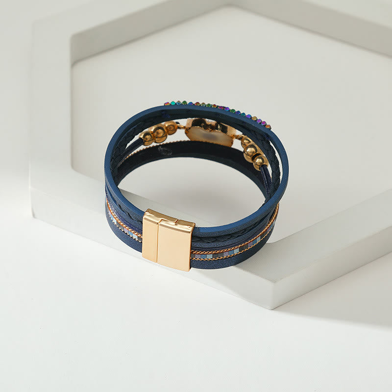 Bracelet Olivenorma « Triple Protection » en forme de cœur avec perles dorées en cristal et mauvais œil