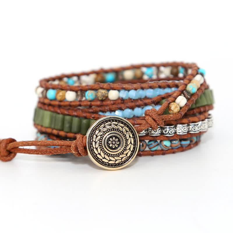 Bracelet enroulé tricoté à la main avec cristal de guérison turquoise Olivenorma