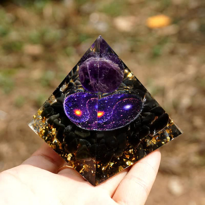 Pyramide d'orgone en obsidienne Yin et Yang Olivenorma