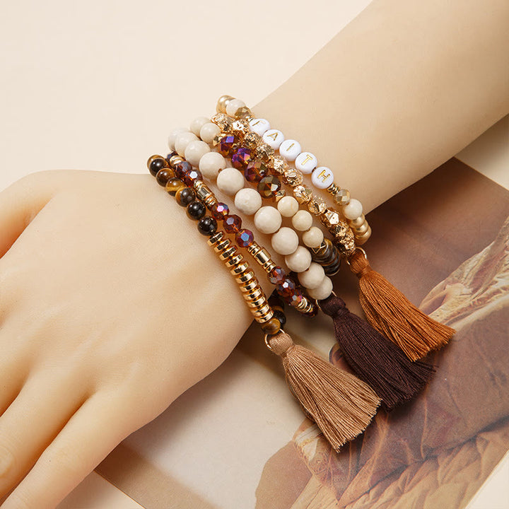 Olivenorma Lot de 6 bracelets en cristal naturel gravés