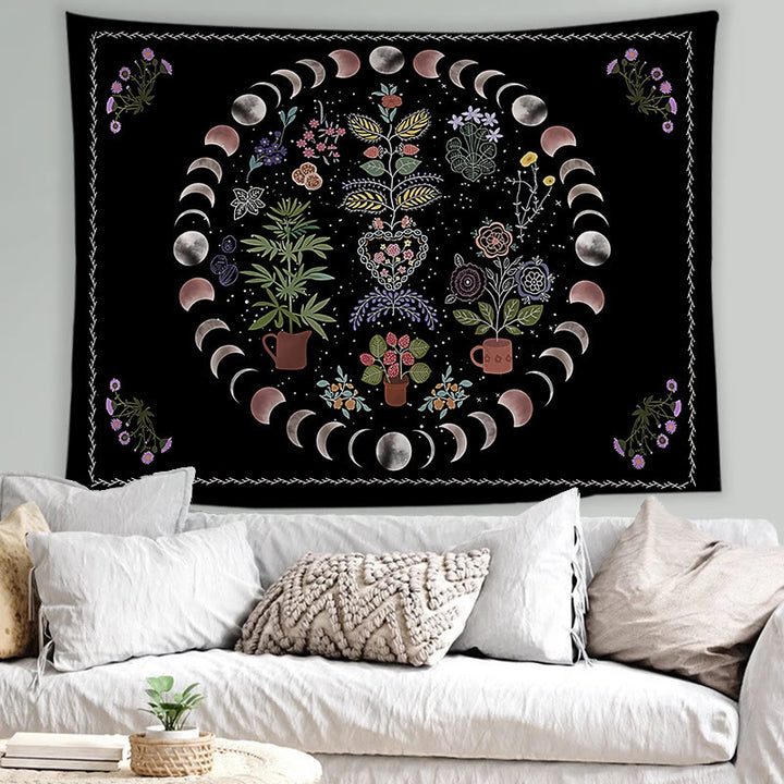 Tapisserie murale de méditation avec tatouage de chat et soleil et lune Olivenorma