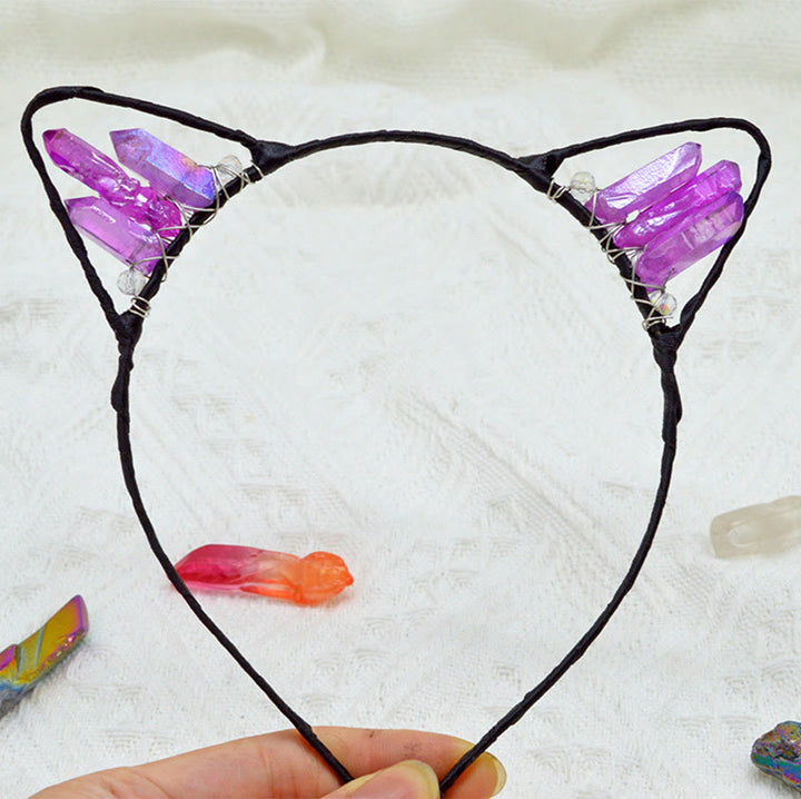Serre-tête avec oreilles de chat en cristal électrolytique Olivenorma