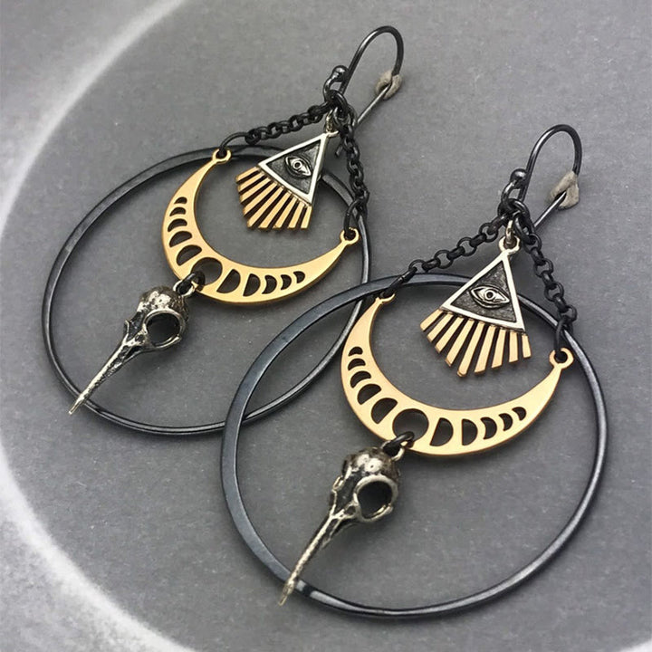 Boucles d'oreilles Olivenorma Evil Eye Moon Phase Raven Skull