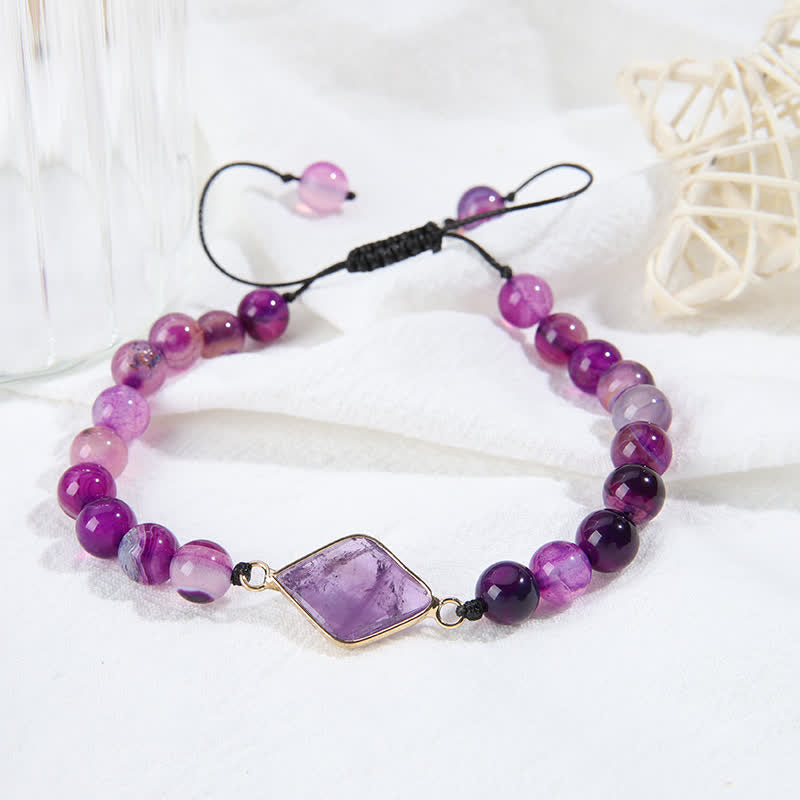 Bracelet de perles avec pendentif en forme de losange en améthyste Olivenorma