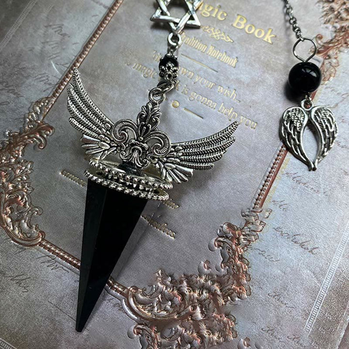 Pendule étoile ailes d'ange en cristal d'obsidienne Olivenorma