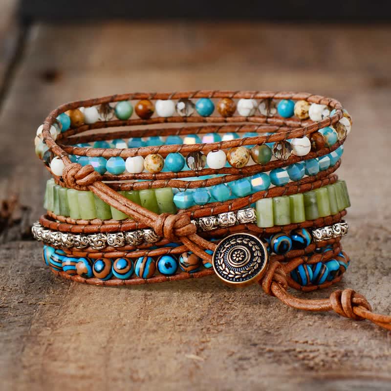 Bracelet enroulé tricoté à la main avec cristal de guérison turquoise Olivenorma