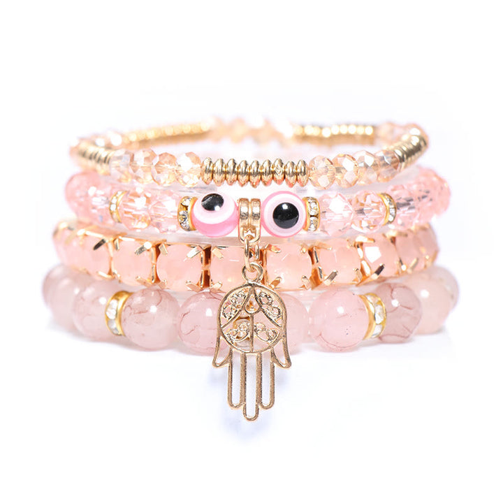 Ensemble de bracelets à quatre rangs de perles Evil Eye Hamsa Olivenorma 