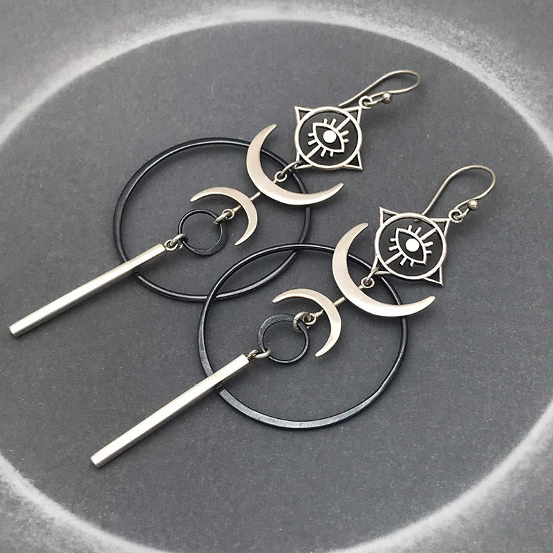 Boucles d'oreilles longues Olivenorma géométriques rondes en forme de croissant de lune et de sorcière maléfique