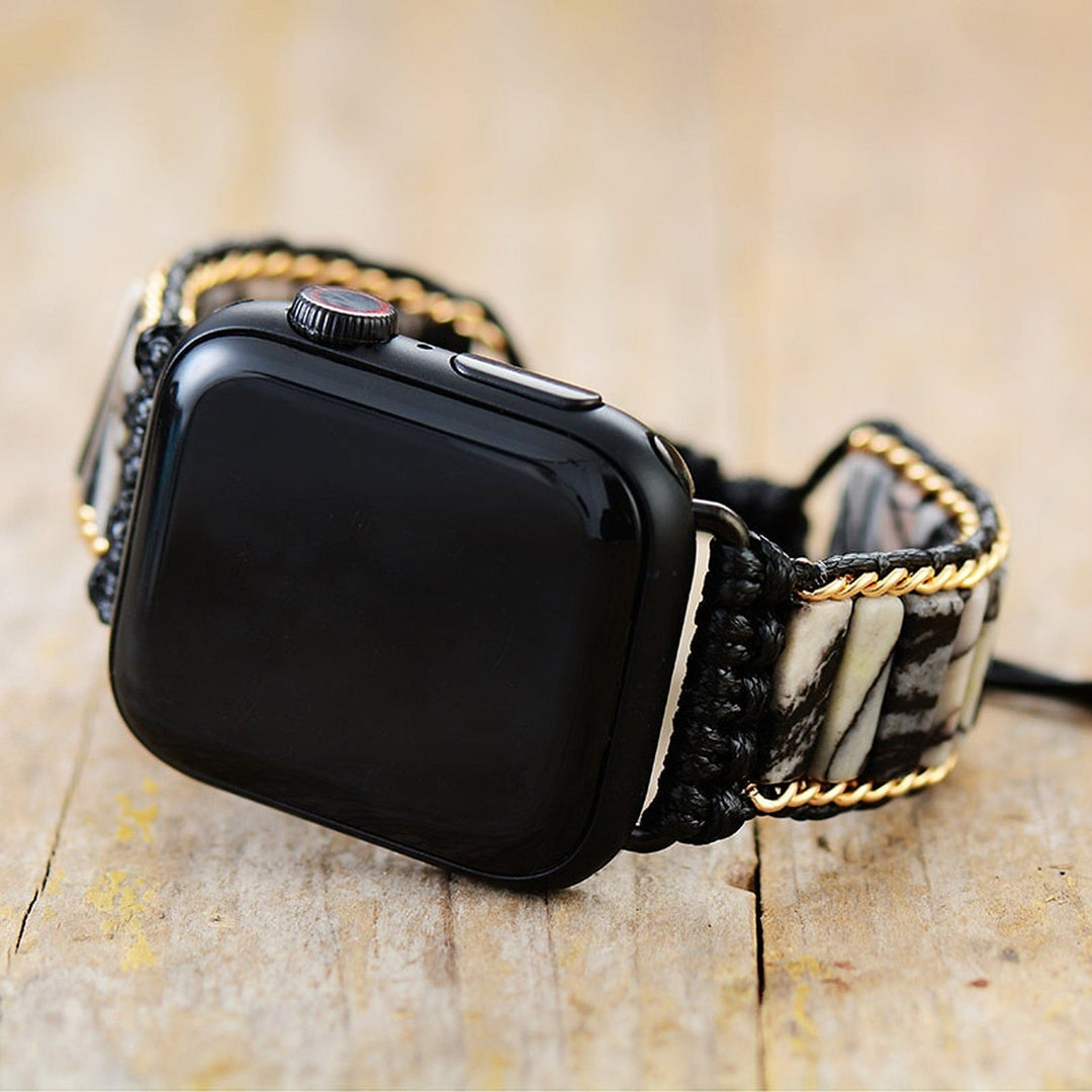 Bracelet enveloppant pour Apple Watch avec perles en jaspe noir Olivenorma 