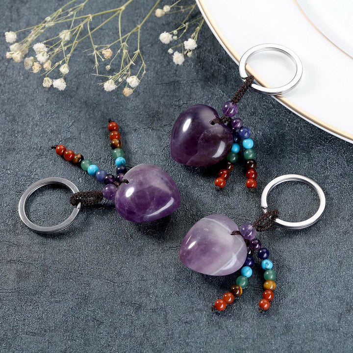 Porte-clés en forme de cœur en cristal naturel Olivenorma