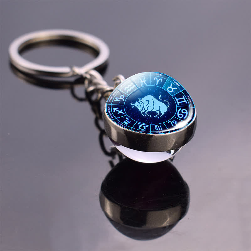 Porte-clés en verre avec 12 étoiles de protection du zodiaque