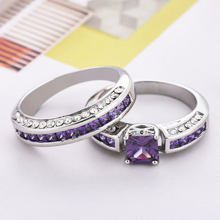 Ensemble de bagues Olivenorma en zircon blanc et améthyste, paire de bagues