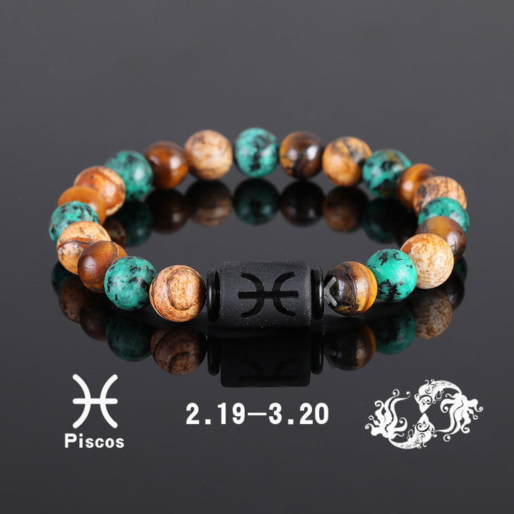 Bracelet pendentif en perles de bronze et œil de tigre avec zodiaque Olivenorma