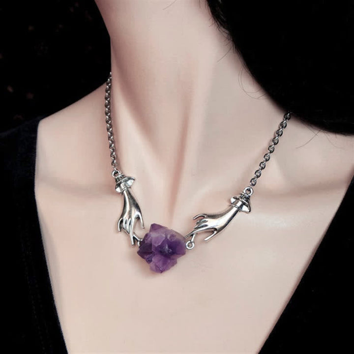 Collier de guérison à la main d'ange en améthyste