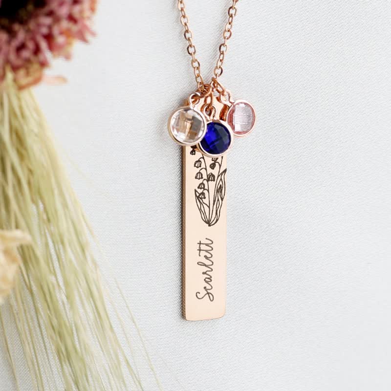 Collier de bijoux personnalisé avec fleur de naissance et pierre de naissance Olivenorma avec nom