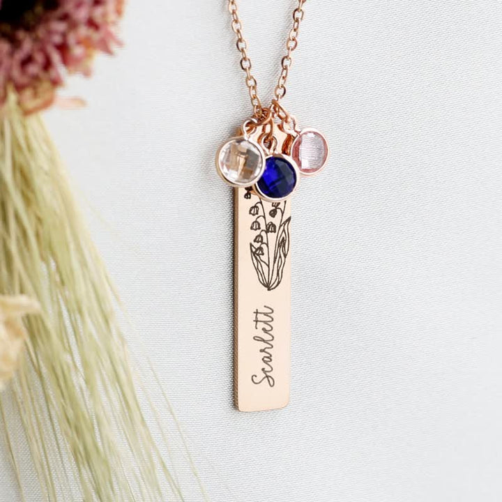 Collier de bijoux personnalisé avec fleur de naissance et pierre de naissance Olivenorma avec nom