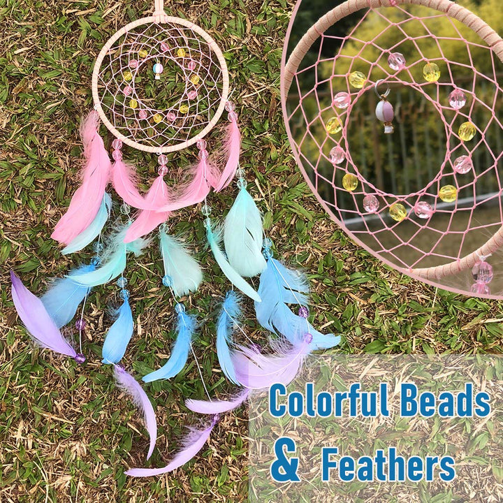 Attrape-rêves fait main en perles acryliques colorées et plumes Olivenorma 