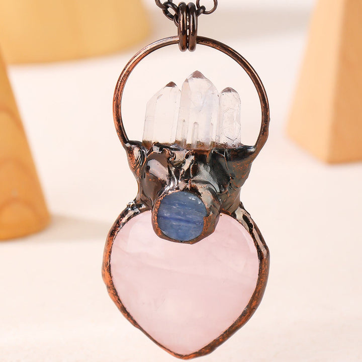 Collier chaîne pull irrégulier en quartz rose naturel en forme de cœur Olivenorma 