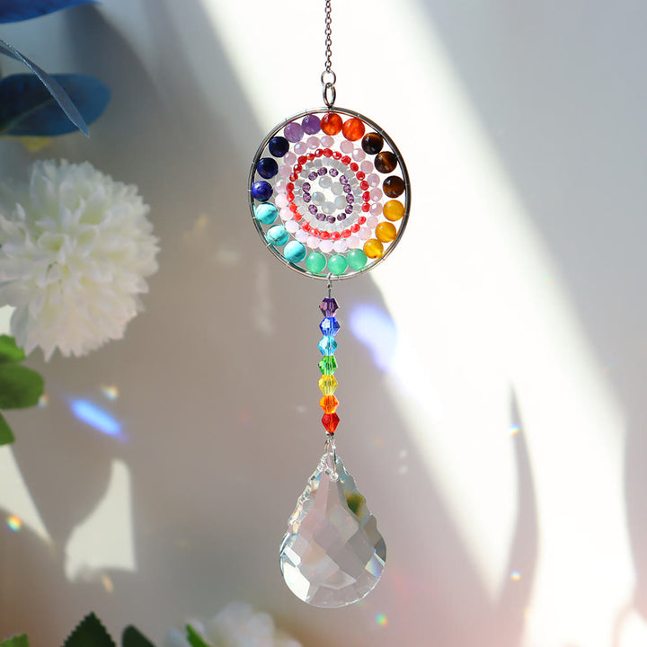 Carillon éolien chakra fait main avec attrape-soleil en cristal Olivenorma