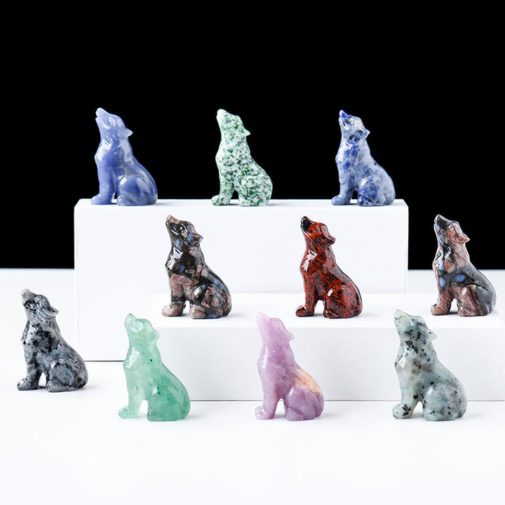 Décoration en pierre précieuse sculptée en forme de loup en cristal Olivenorma de 2 po